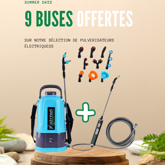 PULVÉRISATEUR PORTABLE 5L + LANCE TÉLESCOPIQUE PULVÉRISATEUR 5m + 9 BUSES OFFERTES